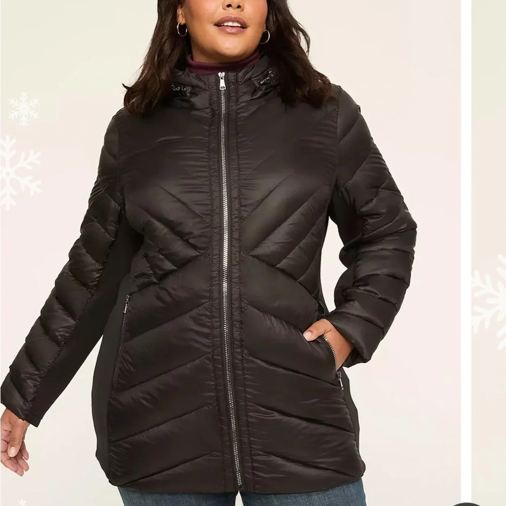 Lane Bryant Black Puffer Coat with Hood and pair of Spyder Gloves - Picture 1 of 15